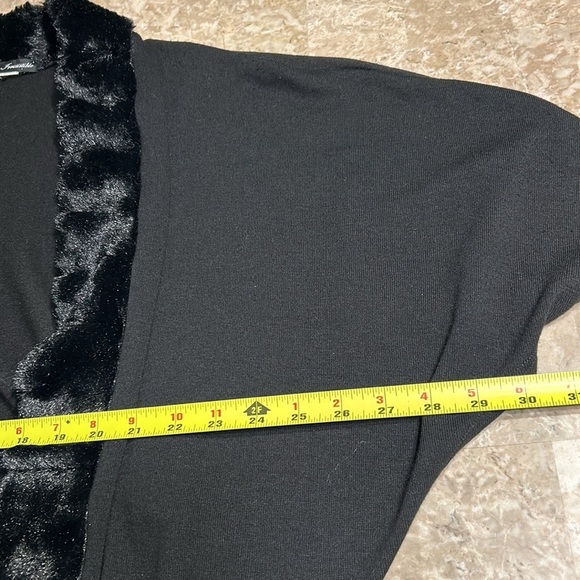 vtg Simply Irresistible,cardigan,women faux fur trim,black,sheer,batwing, L -XL - Picture 13 of 14